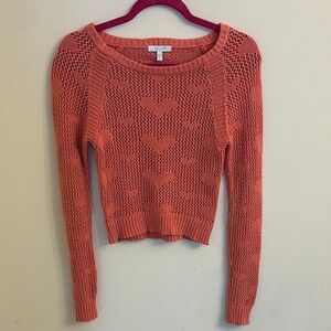 Delia’s Orange Crew Neck Glitter Sweater with Ribbed Knit